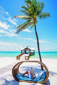 Open Prints: Tropical Beach with Wooden Pier Key West, Florida, USA