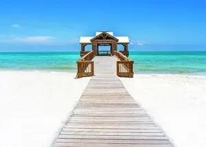 South Prints: Tropical Beach, Wooden Pier Key West, Florida, USA
