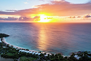 Leeward Islands Prints: Tropical sunset over Galley Bay fine sand beach