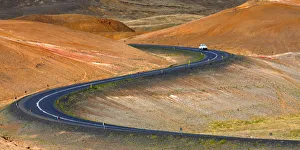 S Bend Prints: Truck on Winding Road, Namafjall hverir, Iceland