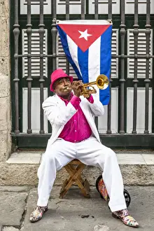 Habana Prints: A trumpet player in Plaza de Armas, La Habana Vieja (Old Town), Havana, Cuba