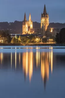 Images Dated 21st September 2021: Truro Cathedral reflected in Truro River at dusk, Truro, Cornwall, England, UK