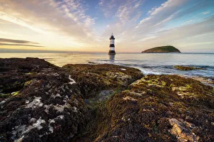 Anglesey Prints: Trwyn Du Lighthouse at sunset, Llangoed, Gwynedd, Anglesey, Wales, United Kingdom