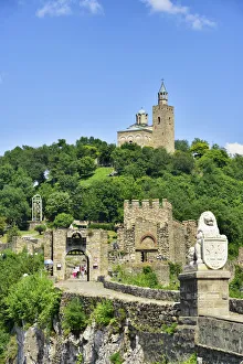 Tsarevets fortress and the Ascension Cathedral on the top of the hill. Veliko Tarnovo