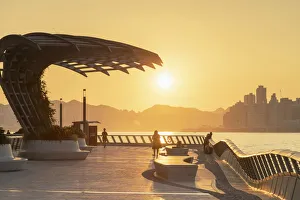 Tsim Sha Tsui promenade at sunrise, Tsim Sha Tsui, Kowloon, Hong Kong