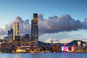 Tsim Sha Tsui Prints: Tsim Sha Tsui skyline and Victoria Harbour at dusk, Hong Kong