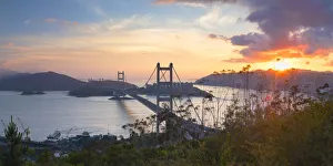 Images Dated 8th June 2018: Tsing Ma Bridge at sunset, Tsing Yi, Hong Kong, China