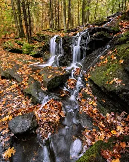 Watercourse Prints: Tucker Book Falls in autumn, Milford, New Hampshire, USA