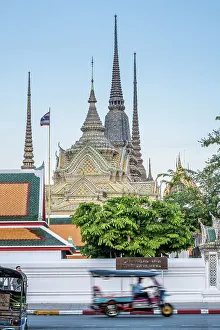 Thailand Prints: Tuk-tuk in front of Wat Pho, Phra Nakhon District, Bangkok, Thailand