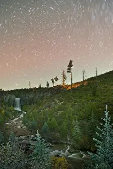 Tumalo Falls at night, Cascade Mountains, Oregon, USA
