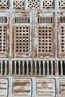 Tunisia, Kairouan, Decorative wooden window of house in the Madina