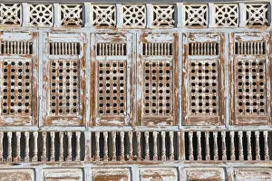Tunisia, Kairouan, Decorative wooden window of house in the Madina