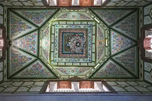 District Prints: Tunisia, Kairouan, Madina, Elaborate ceiling of carpet shop