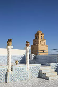 Images Dated 29th August 2019: Tunisia, Kairouan, Roof terrace and Great Mosque