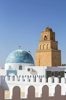 Images Dated 29th August 2019: Tunisia, Kairouan, View of dome of cosmetic shop and the Great Mosque