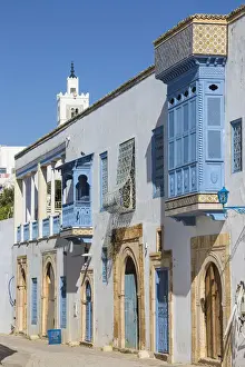 Tunisia, Main street in the Picturesque whitewashed village of Sidi Bou Said