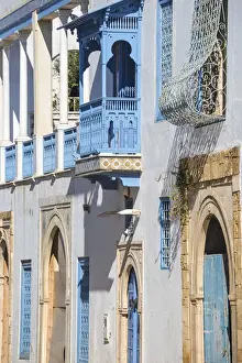 Tunisia, Main street in the Picturesque whitewashed village of Sidi Bou Said