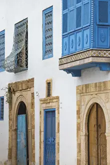 Tunisia, Main street in the Picturesque whitewashed village of Sidi Bou Said