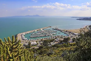 Tunisia, Sidi Bou Said, View of Sidi Bou Said marina