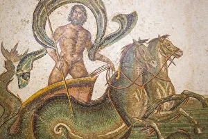 Tunisia, Sousse, Archaeological museum, Mosaic depicting neptune, God of Sea stands Tunisia, Sousse, Archaeological museum, Mosaic depicting neptune, God of Sea stands