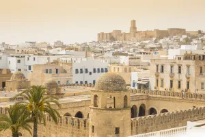 Old City Gallery: Tunisia, Sousse, View of Great Mosque across madina towards archaeological museum