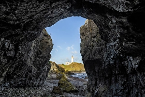 Hazard Prints: Turberry Lighthouse from within a coastal cave