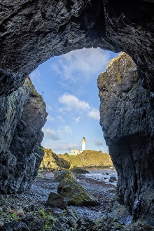 Hazard Prints: Turberry Lighthouse from within a coastal cave