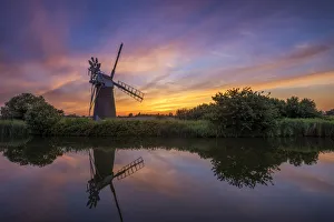 Turf Fen Mill at Sunset, How Hill, Norfolk, England
