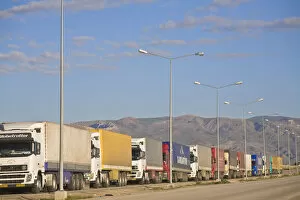 Images Dated 28th July 2008: Turkey, Eastern Turkey, Dogubayazit, Trucks lined up at Turkey / Iran border