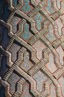 Images Dated 18th August 2008: Turkey, Eastern Turkey, Erzurum, Mosaic tile work on Minaret of Yakutiye Madrasah