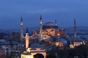 Turkey, Istanbul, Night View of Hagia Sophia