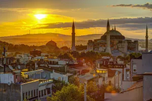 Sultanahmet Prints: Turkey, Istanbul, Sultanahmet, Sunrise over Hagia Sophia (or Ayasofya), Greek Orthodox