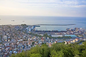 Turkey, Trabzon, View of city towards port and Black sea