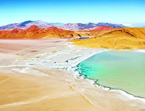 Catamarca Prints: Turquoise salt lake Laguna Diamante, Galan Volcano, Puna, Catamarca, Argentina
