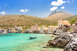 Turquoise sea at the coastal village of Limeni, Mani region, Peloponnese, Greece, Europe
