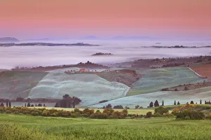South Of Prints: Tuscany landscape with Val d Orcia in fog - Italy, Tuscany, Siena, Val d Orcia