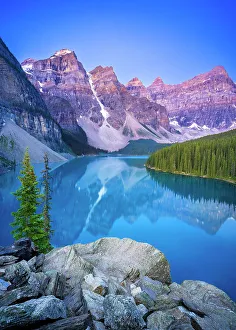 Glacier Prints: Twilight at Moraine Lake during summer in Banff National Park