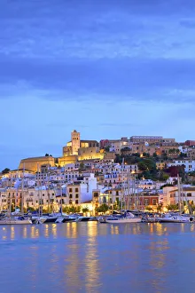 Moorings Prints: Twilight Over Old Ibiza Town, Ibiza, Balearic Islands, Spain