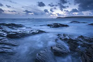Trevose Head Prints: Twilight over Trevose Head from the rocky shores of Treyarnon Point, Cornwall, England
