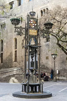 Typical drinking fountain in the old town, Barcelona, Catalonia, Spain