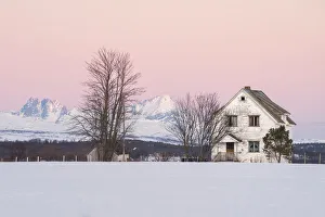 Troms County Prints: Typical farmer houses near Tromso, Troms county, Norway