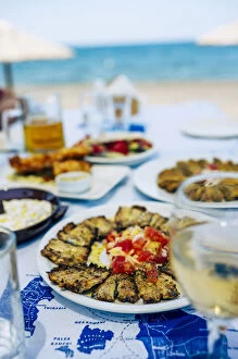 Images Dated 3rd November 2021: Typical greek lunch, Santorini, Greece