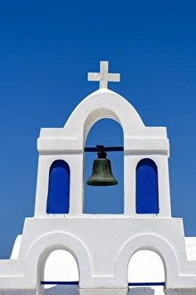 Typical Greek white befry, Oia, Santorini, South Aegean, Greece