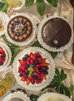 Fruit Gallery: Typical homemade sweets and cakes of the old Cafe Cova icon of Milan Lombardy Italy