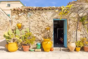 Ceramic Prints: Typical rustic restaurant in Regina Margherita square of Marzamemi, Siracusa province