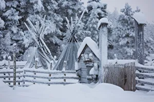 Artic Prints: Typical Sami reindeer breeding camp in winter, Lapland, Finland