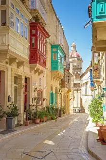 Birgu Prints: Typical Street of picturesque Vittoriosa (Birgu), Valletta, Malta