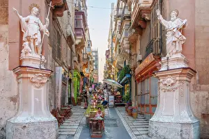 Street Cafe Prints: Typical Street Scene in the heart of Valletta, Valletta, Malta