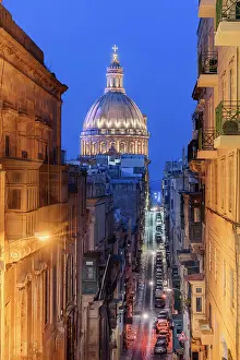 Street Scene Prints: Typical Street Scene in the heart of Valletta with Red British Mail Box, Valletta, Malta