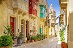 Birgu Prints: Typical Street View of picturesque Vittoriosa (Birgu), Valletta, Malta